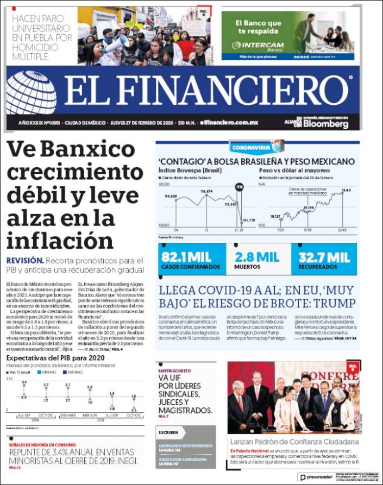 Portada de El Financiero (México)