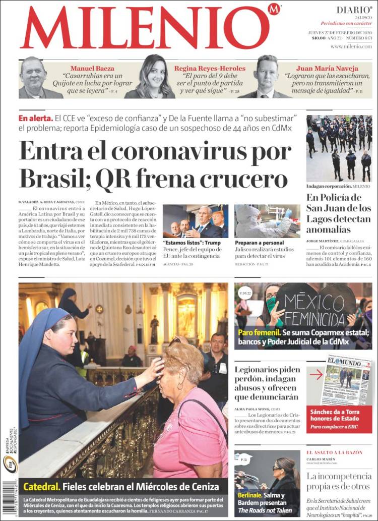 Portada de Milenio - Jalisco (México)