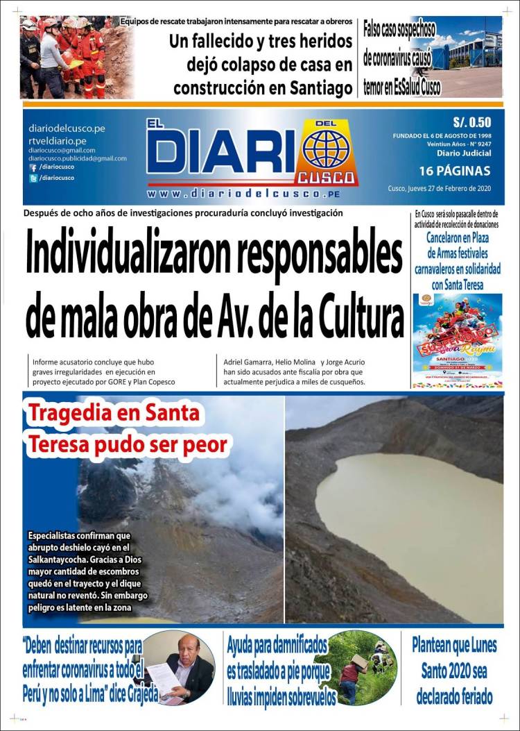 Portada de El Diario del Cusco (Per&uacute;)
