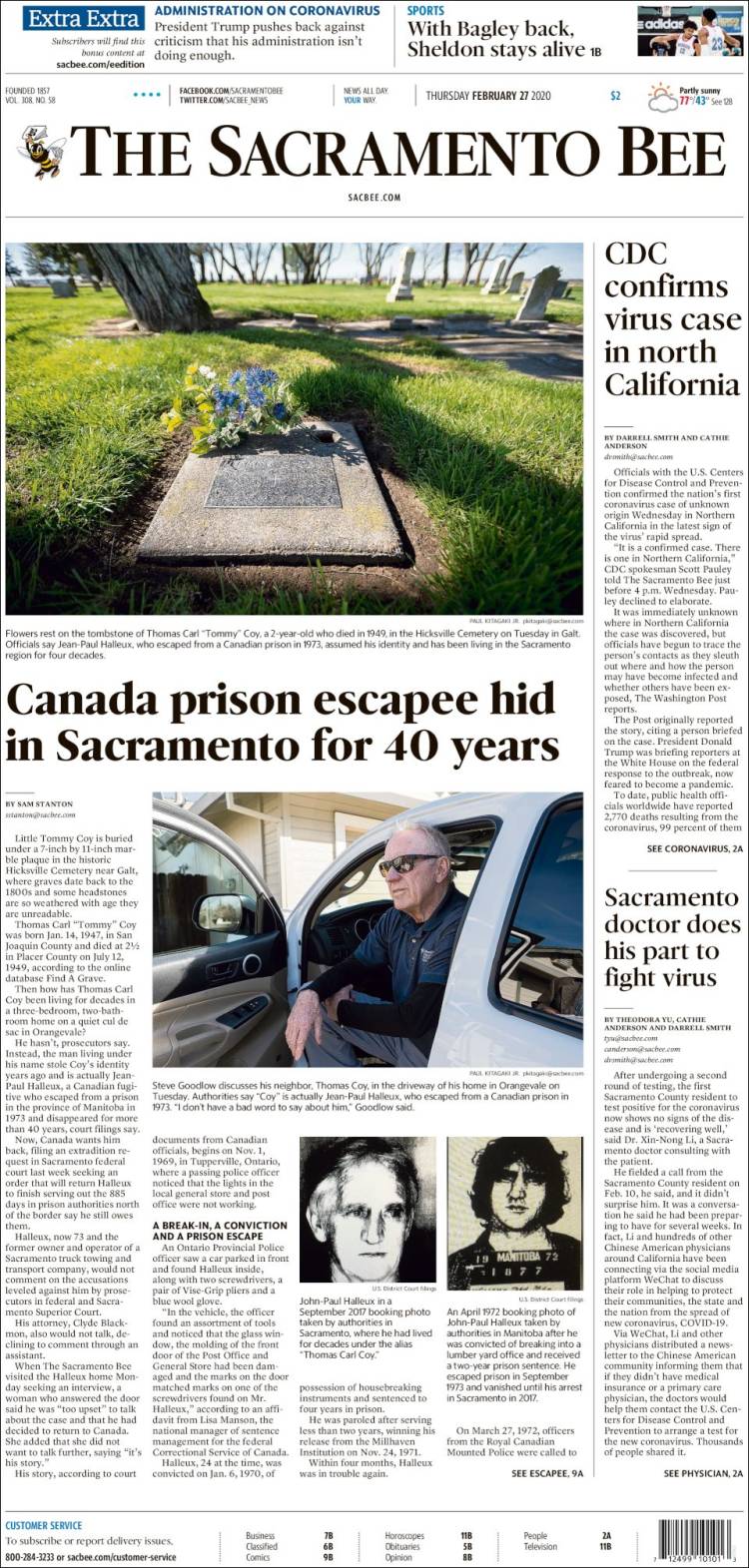 Portada de The Sacramento Bee (USA)