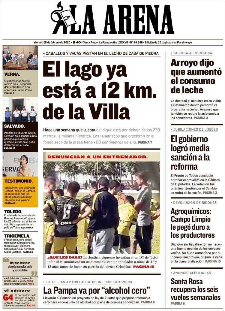 Portada de Diario La Arena (Argentina)