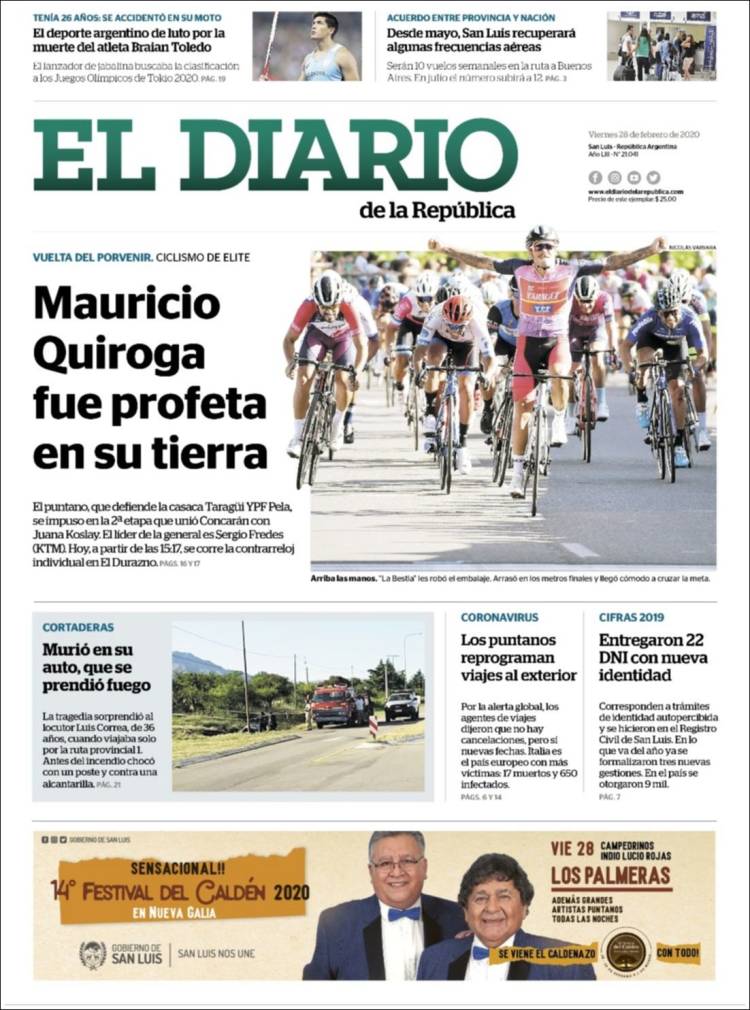 Portada de Diario de la República (Argentina)