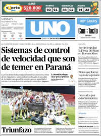 Portada de Diario Uno de Entre Ríos (Argentina)