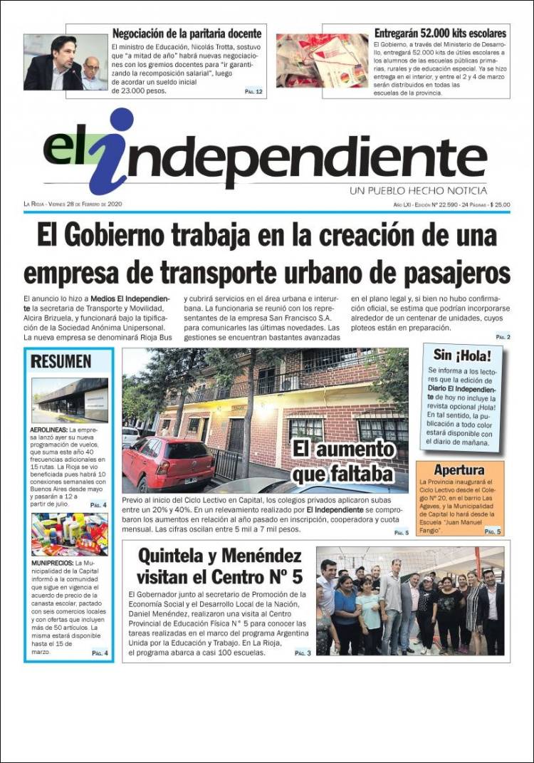 Portada de El Independiente (Argentina)