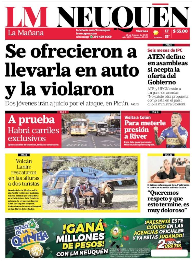 Portada de La Mañanade Neuquén (Argentina)