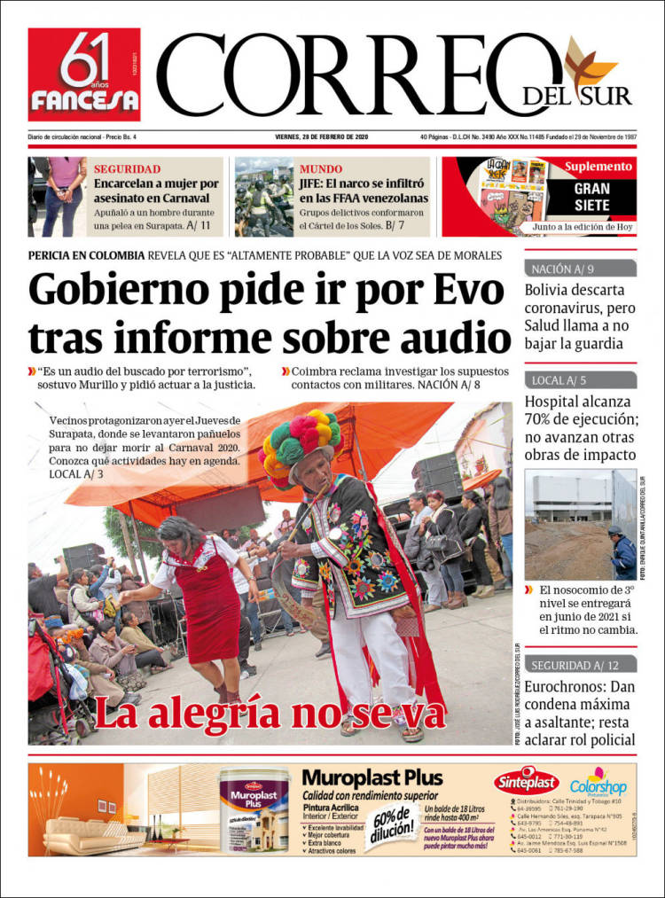 Portada de Correo Sur (Bolivia)