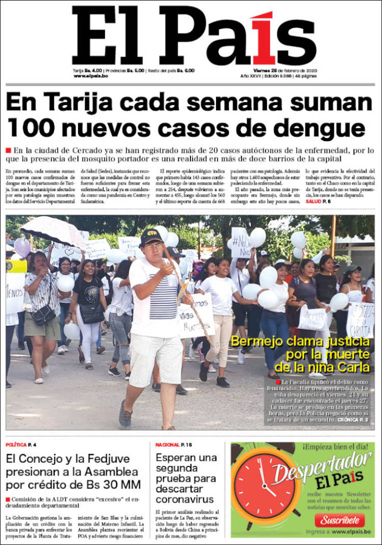 Portada de El País (Bolivia)