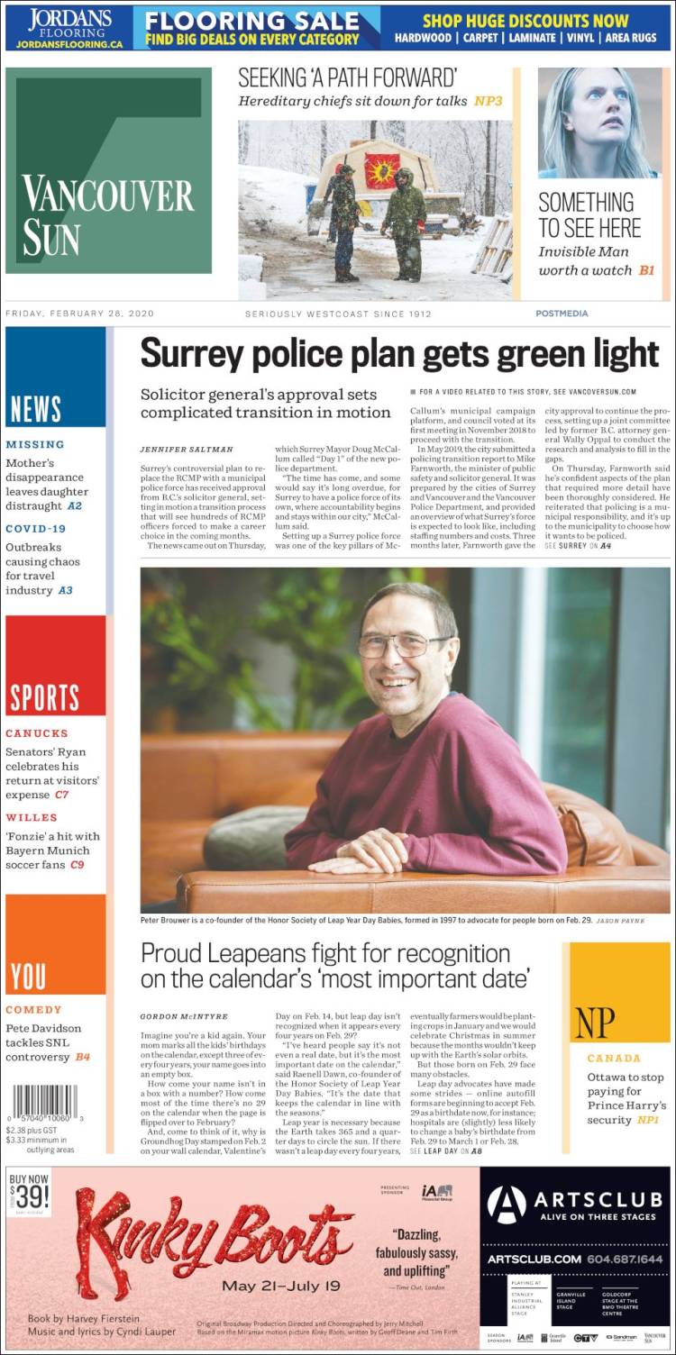 Portada de The Vancouver Sun (Canada)