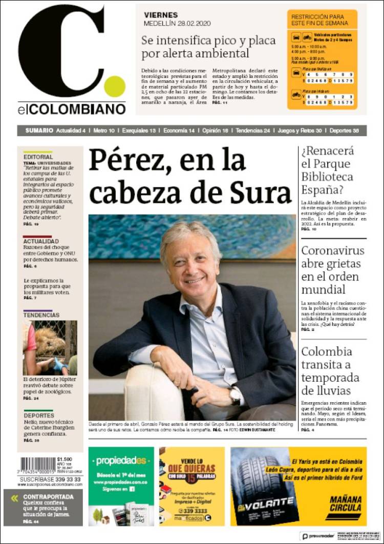 Portada de El Colombiano (Colombia)