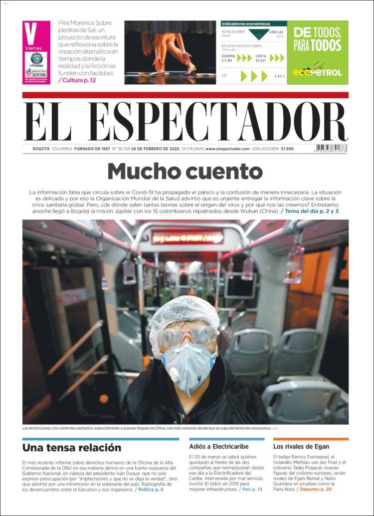 Portada de El Espectador (Colombia)
