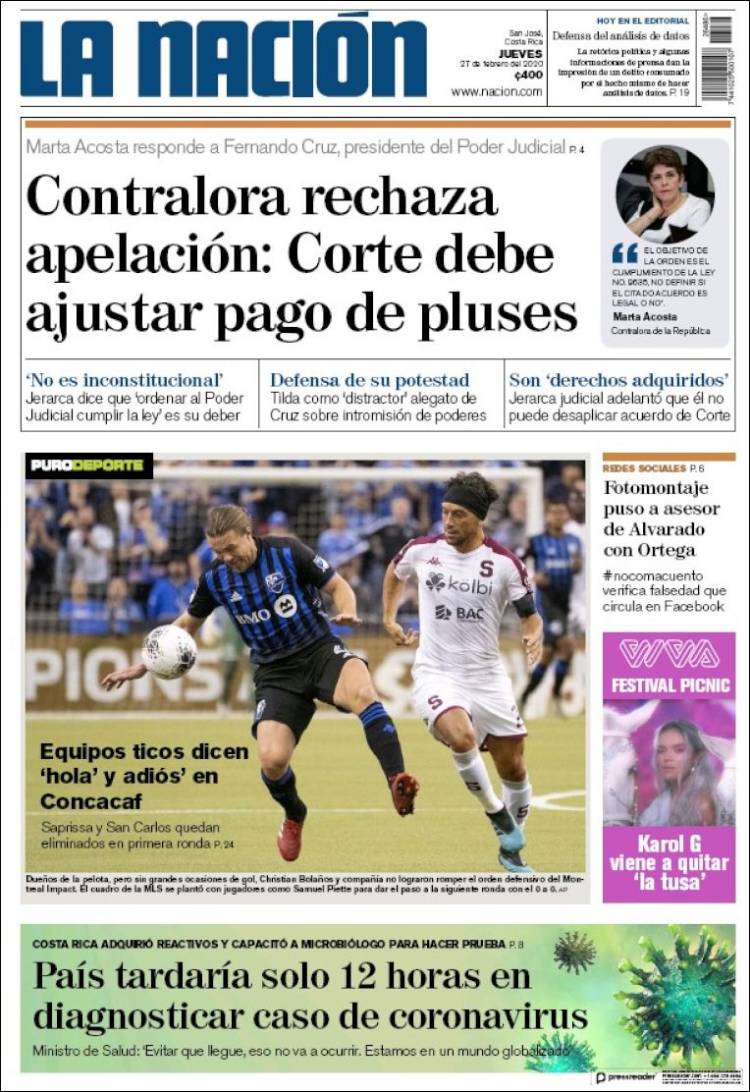 Portada de La Nación - Costa Rica (Costa Rica)