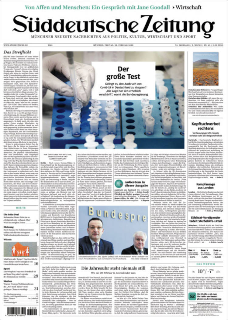 Portada de Sueddeutsche (Alemania)