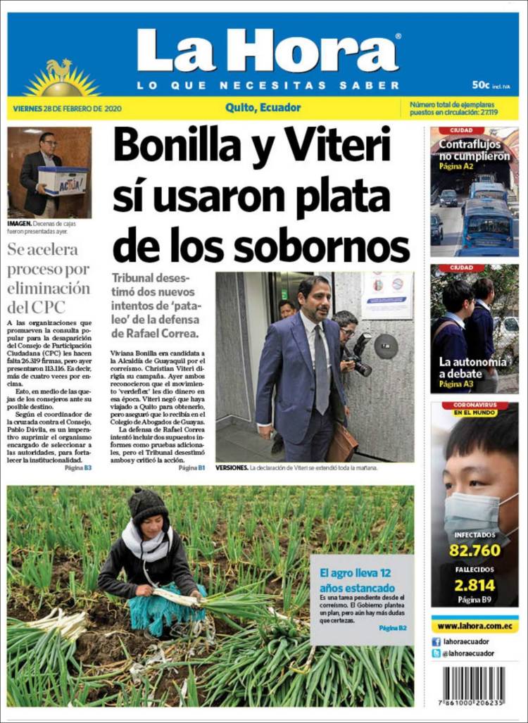 Portada de La Hora - Ecuador (Ecuador)