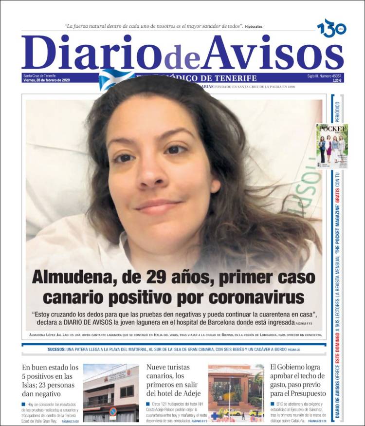 Portada de Diarios de Avisos (España)