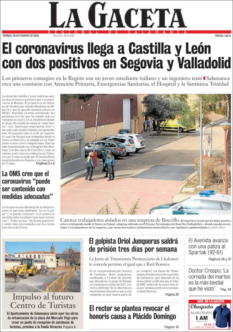 Portada de La Gaceta de Salamanca (España)