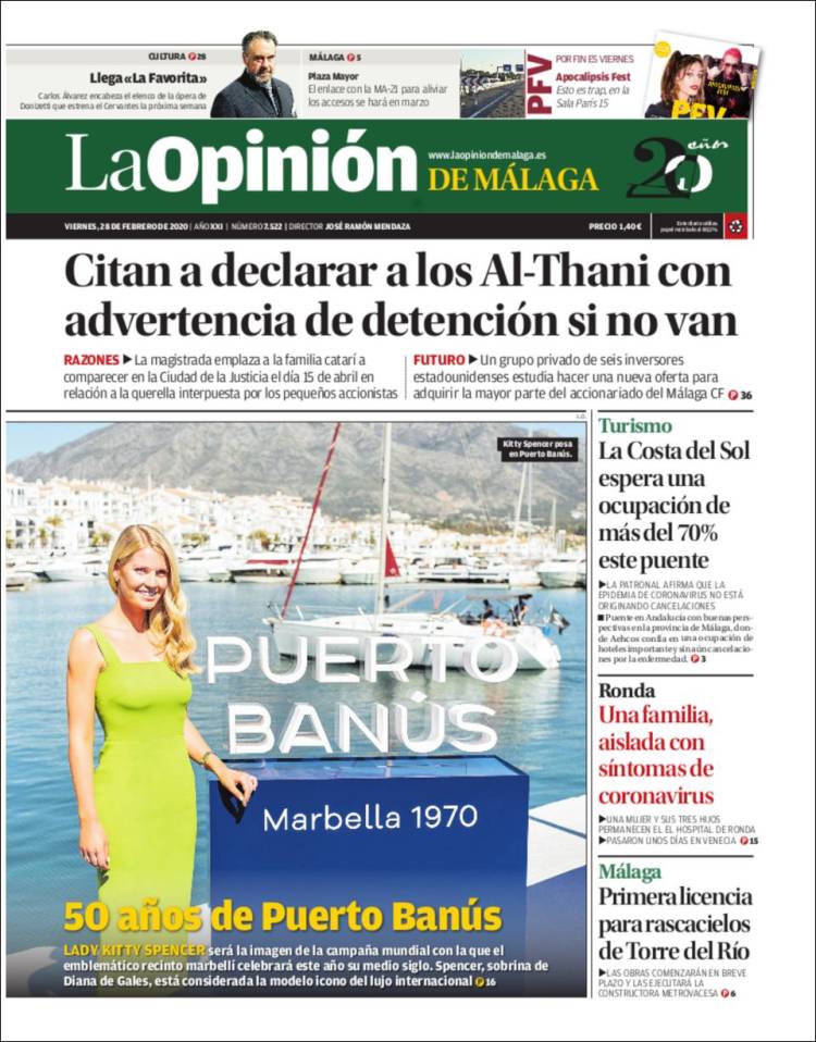 Portada de La Opinión de Málaga (España)