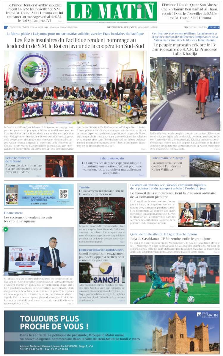 Portada de Le Matin (Marruecos)