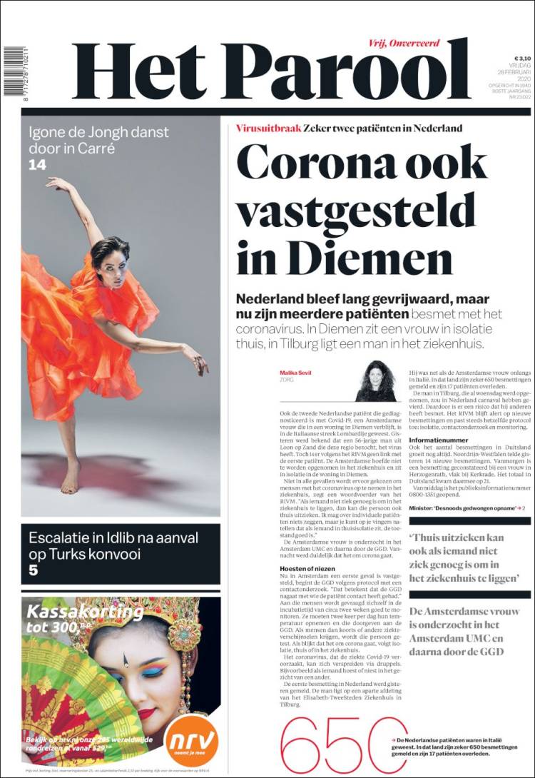 Portada de Het Parool (Pa&iacute;ses Bajos)