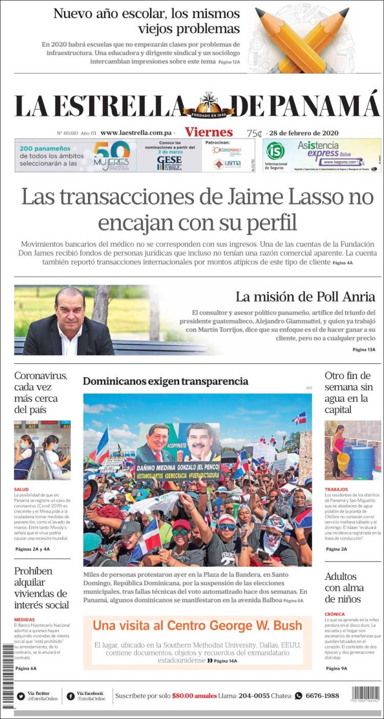 Portada de La Estrella de Panamá (Panam&aacute;)