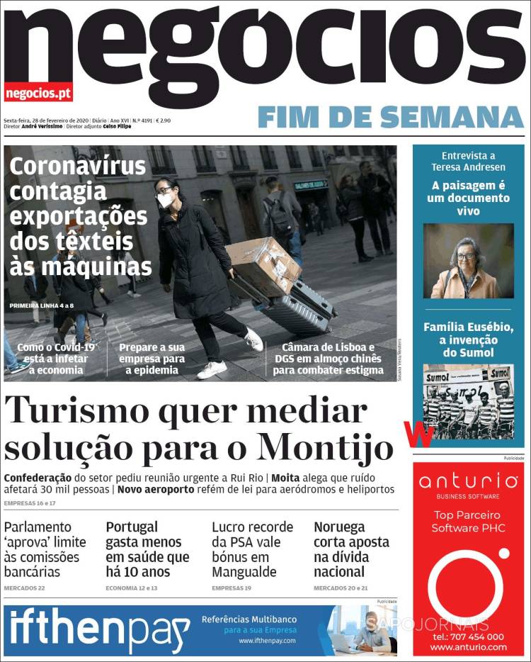 Portada de Jornal de Negócios (Portugal)