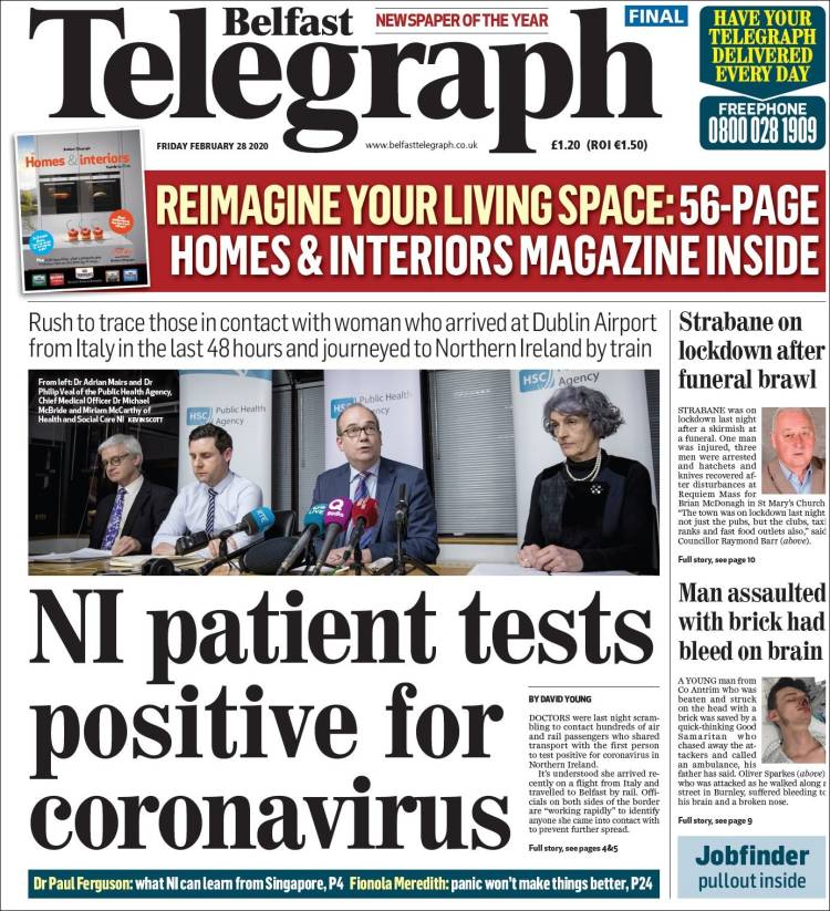 Portada de Belfast Telegraph (Reino Unido)