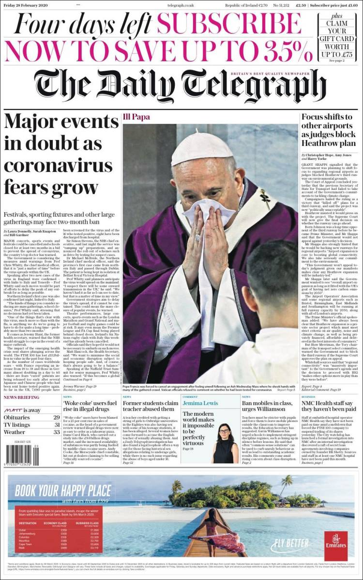 Portada de Daily Telegraph (Reino Unido)