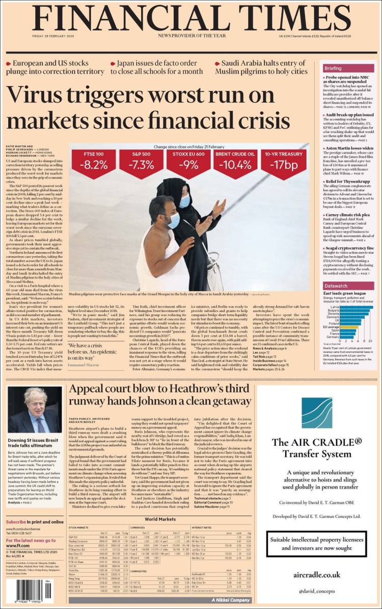Portada de Financial Times (Reino Unido)