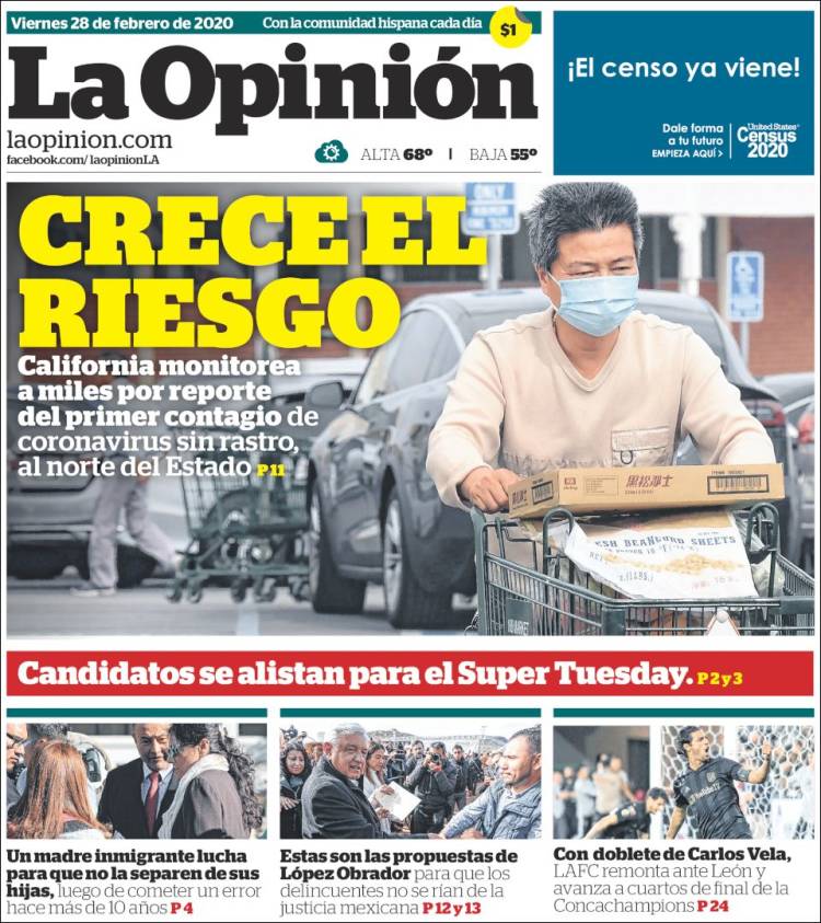 Portada de La Opinión (USA)