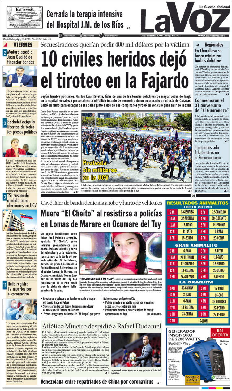 Portada de Diario La Voz (Venezuela)