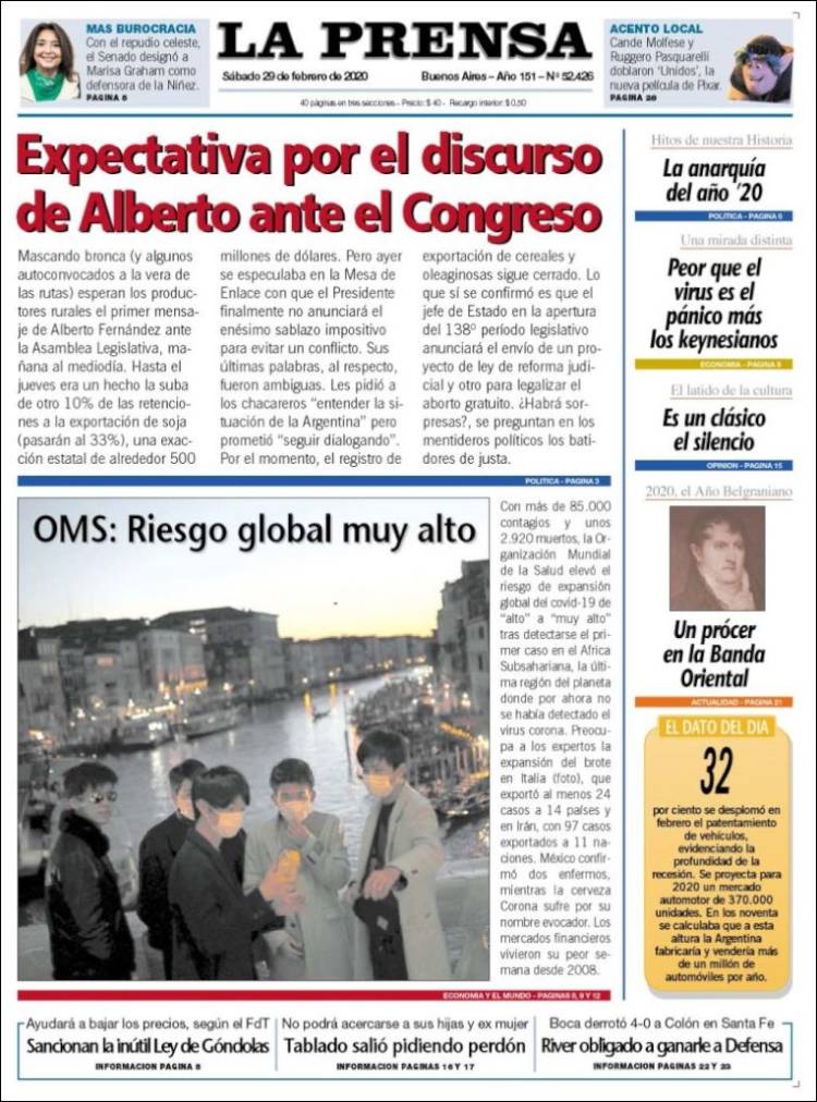Portada de La Prensa (Argentina)