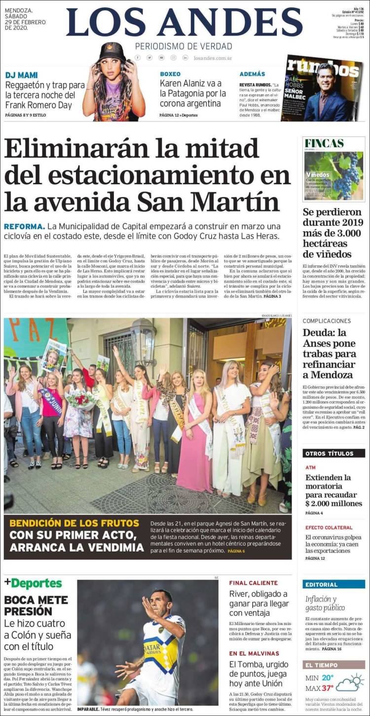 Portada de Los Andes - Mendoza (Argentina)