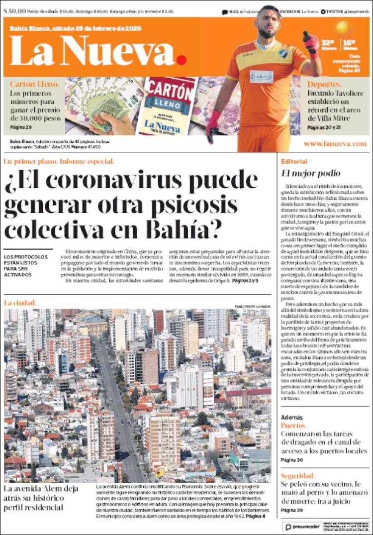 Portada de La Nueva Provincia (Argentina)
