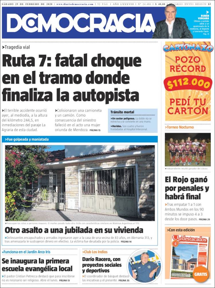 Portada de Diario Democracia (Argentina)