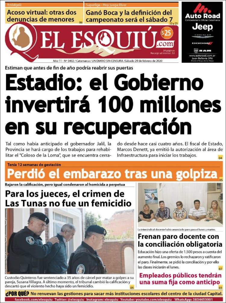 Portada de El Esquiu (Argentina)