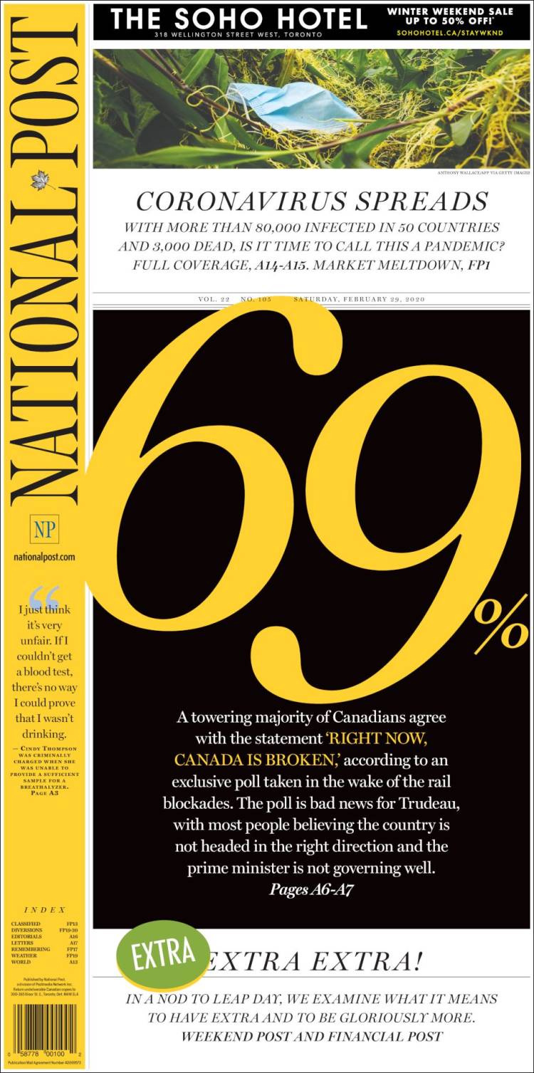 Portada de The National Post (Canadá)