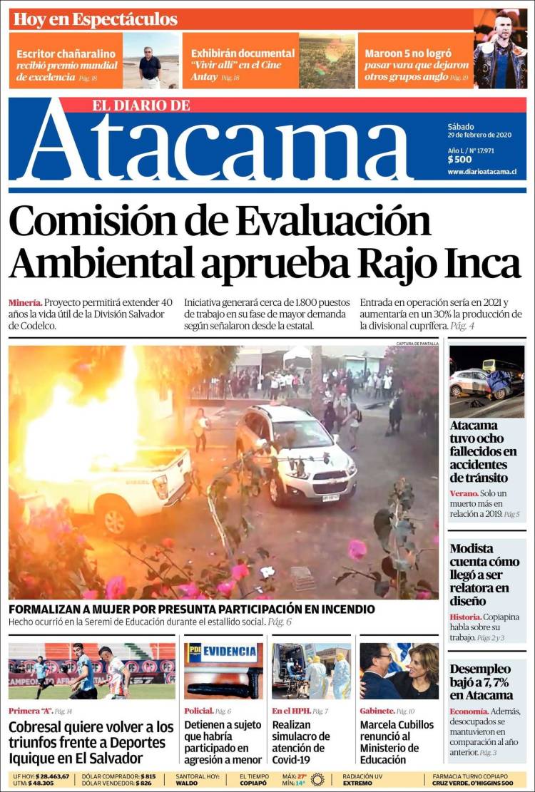 Portada de Diario de Atacama (Chile)