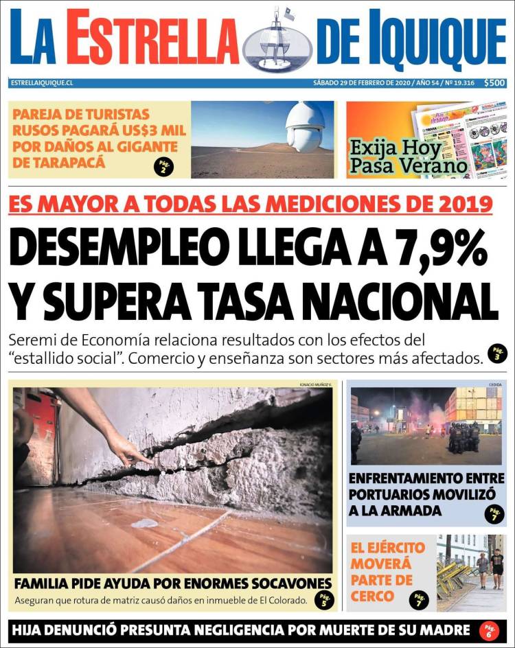 Portada de La Estrella de Iquique (Chile)