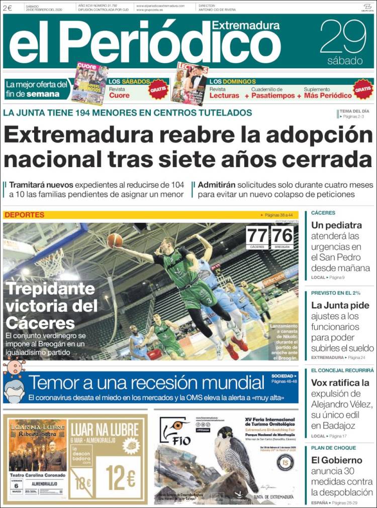 Portada de El Periódico de Extremadura (España)