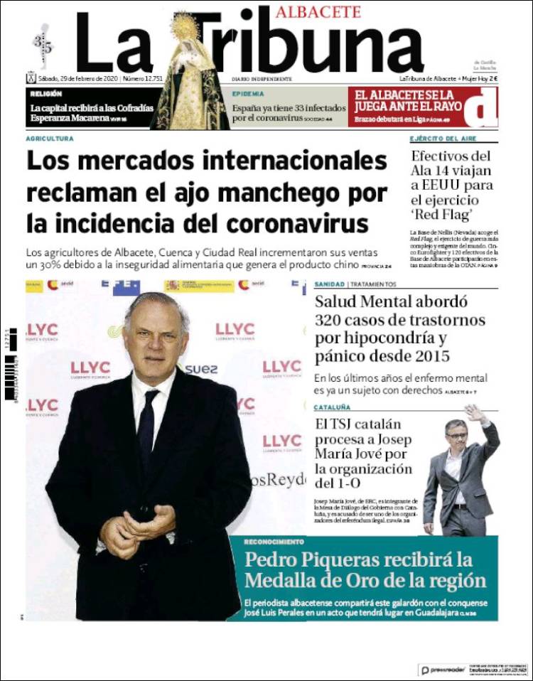 Portada de La Tribuna de Albacete (España)