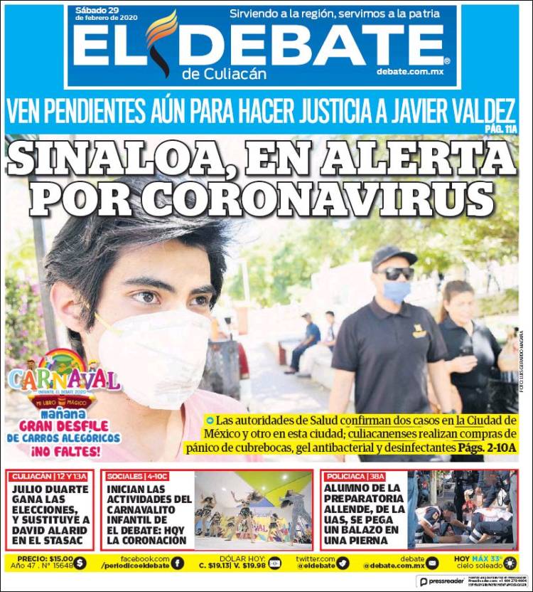 Portada de El Debate de Culiacán (México)