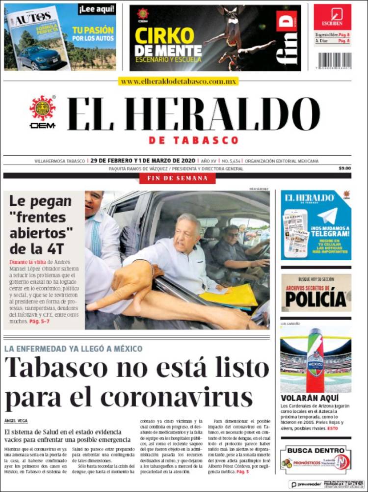 Portada de El Heraldo de Tabasco (México)