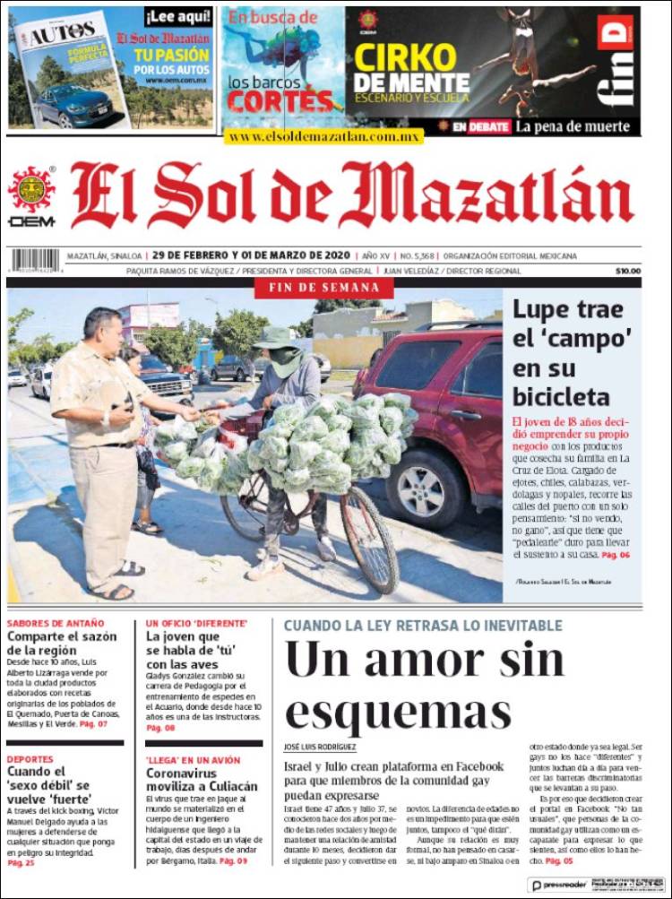 Portada de El Sol de Mazatlán (México)