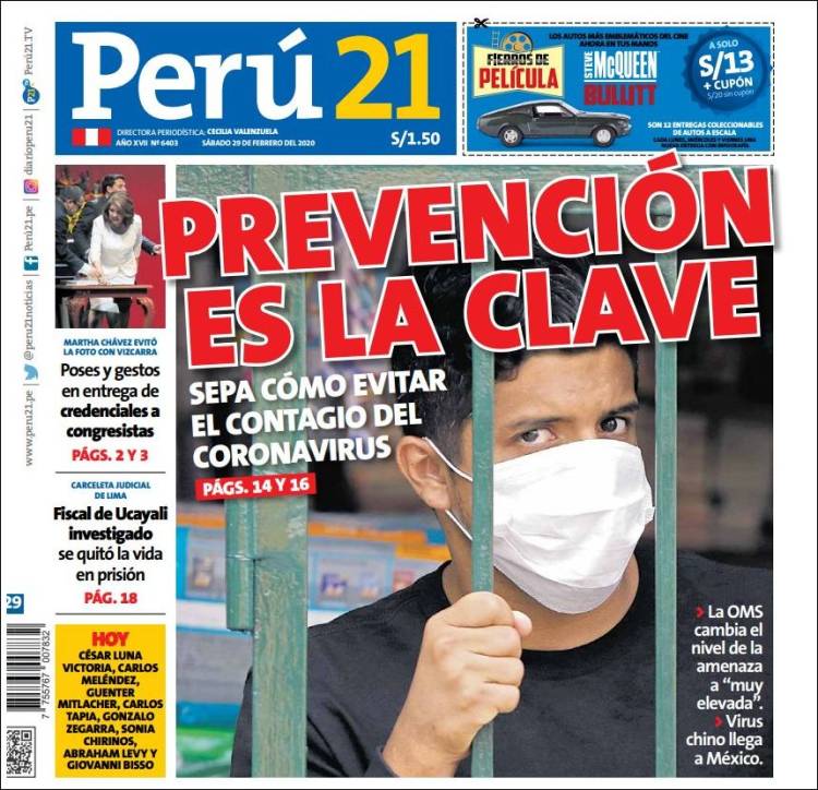 Portada de Perú 21 (Perú)