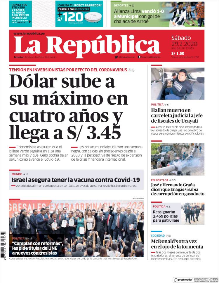 Portada de La Republica (Perú)