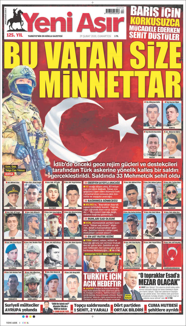 Portada de Yeni Asır (Turqu&iacute;a)