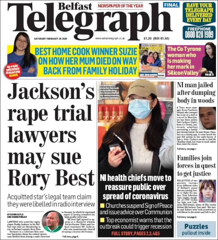 Portada de Belfast Telegraph (Reino Unido)