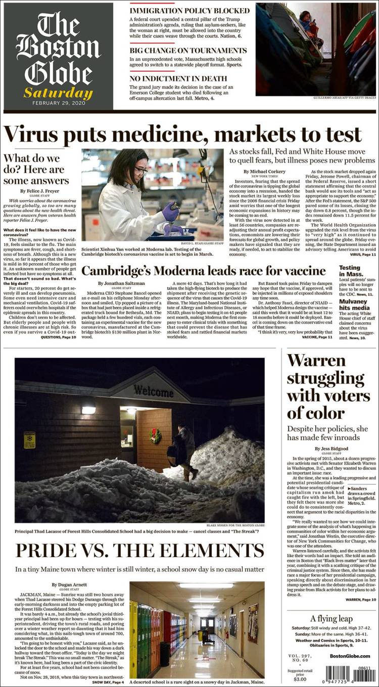 Portada de Boston Globe (USA)