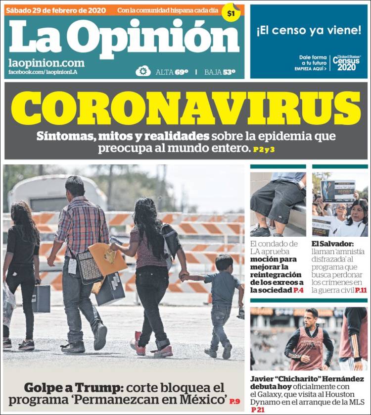 Portada de La Opinión (USA)