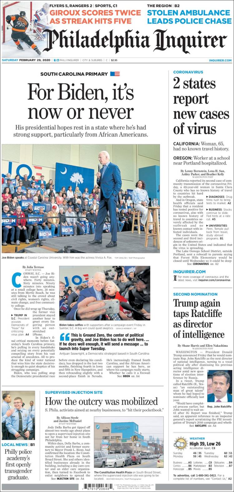 Portada de Philadelphia Inquirer (USA)