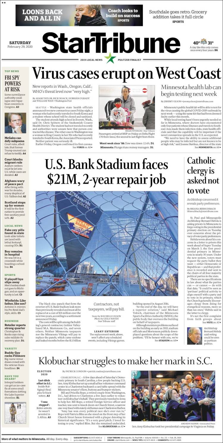 Portada de Star Tribune (USA)